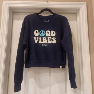 Unwind By League Crew Neck "Good Vibes" Cropped Sweatshirt Size Medium